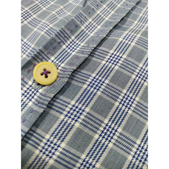 Ted Baker London Plaid Long Sleeve Curved Hem Button-Up Shirt Blue Men's Size 2 - Picture 6 of 8